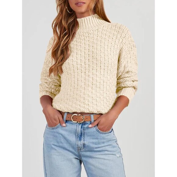 Women's Knit Sweater Textured Mock Neck Long Sleeve Turtleneck Casual - Picture 2 of 6